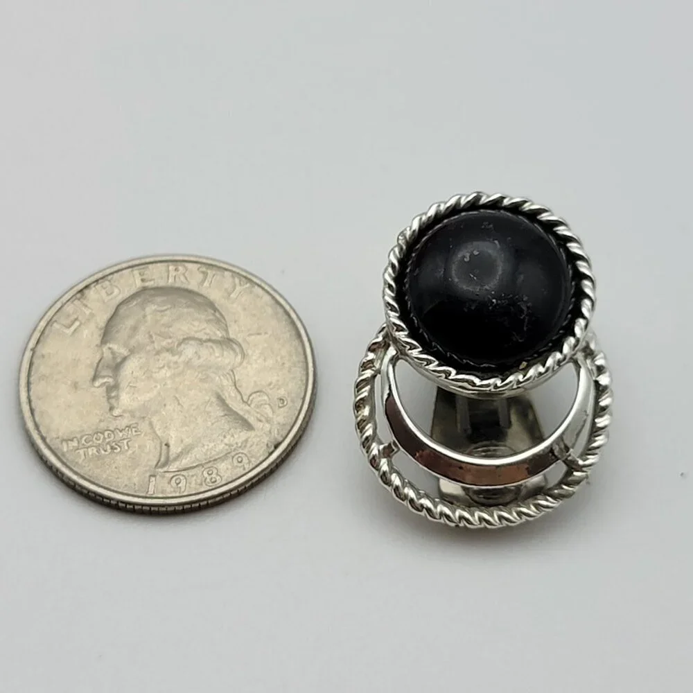 Vtg. Sarah Coventry Modernist Silver Tone Black Lucite Stud Earrings Clip On 1" - Picture 8 of 8